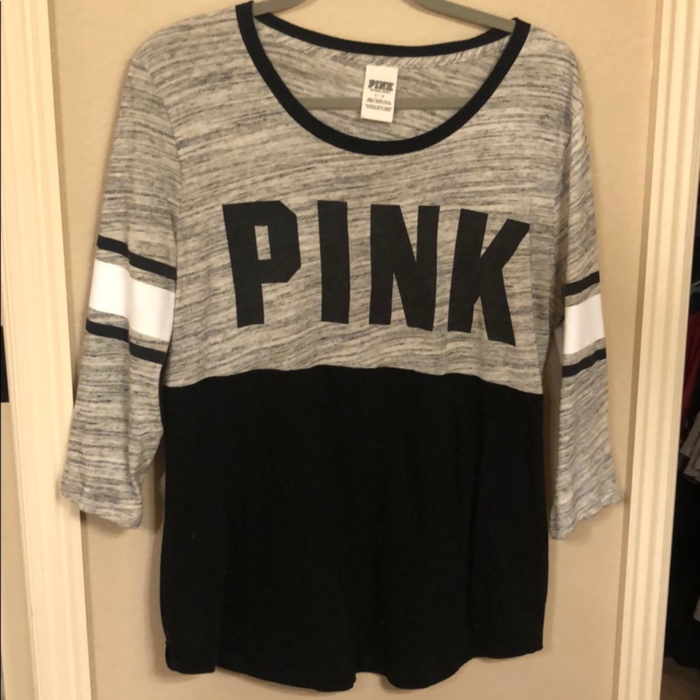 PINK black, gray, and white 3/4 sleeve shirt